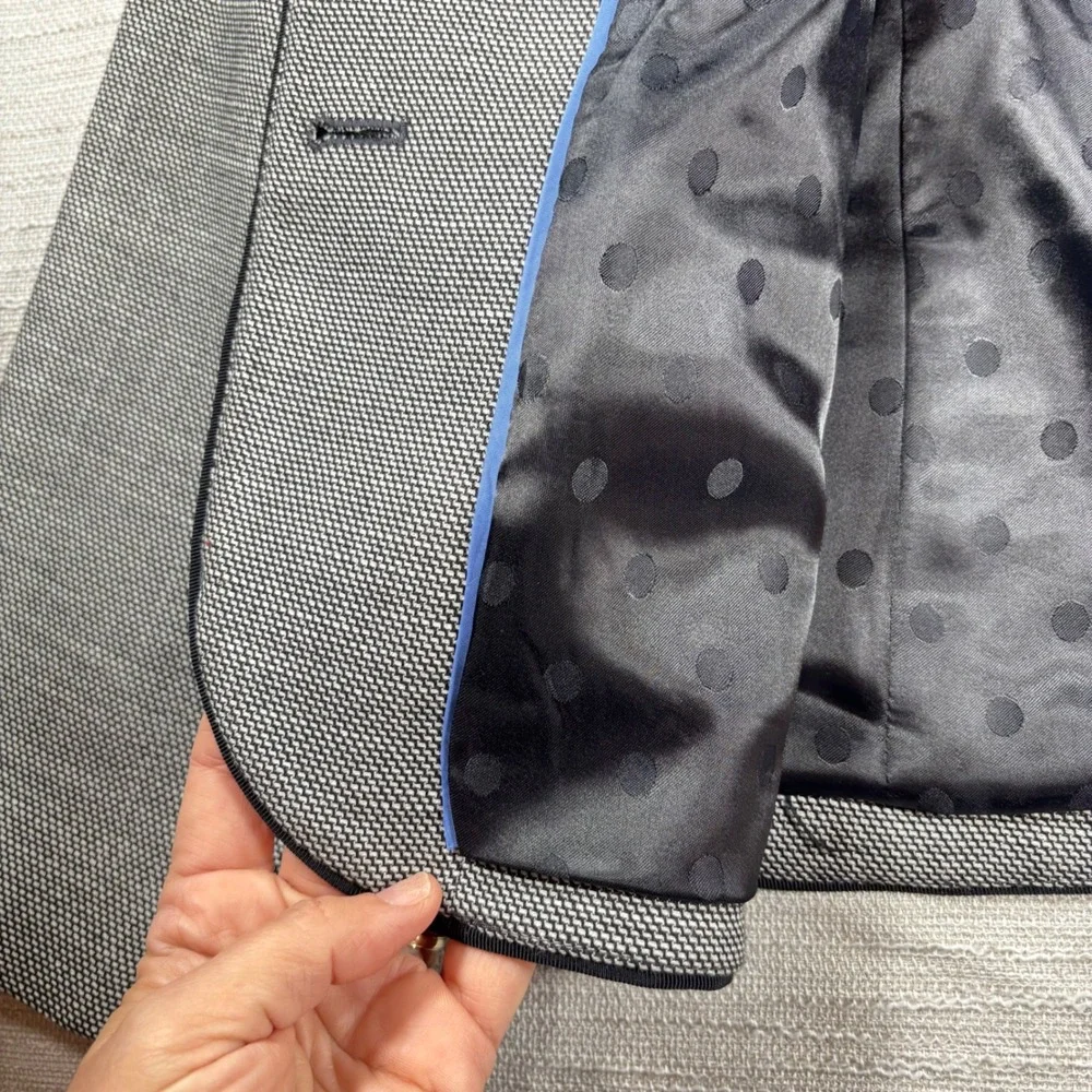 Talbots Blazer Gray Black Trimmed Houndstooth‎ Career Jacket - Size 8 Classic